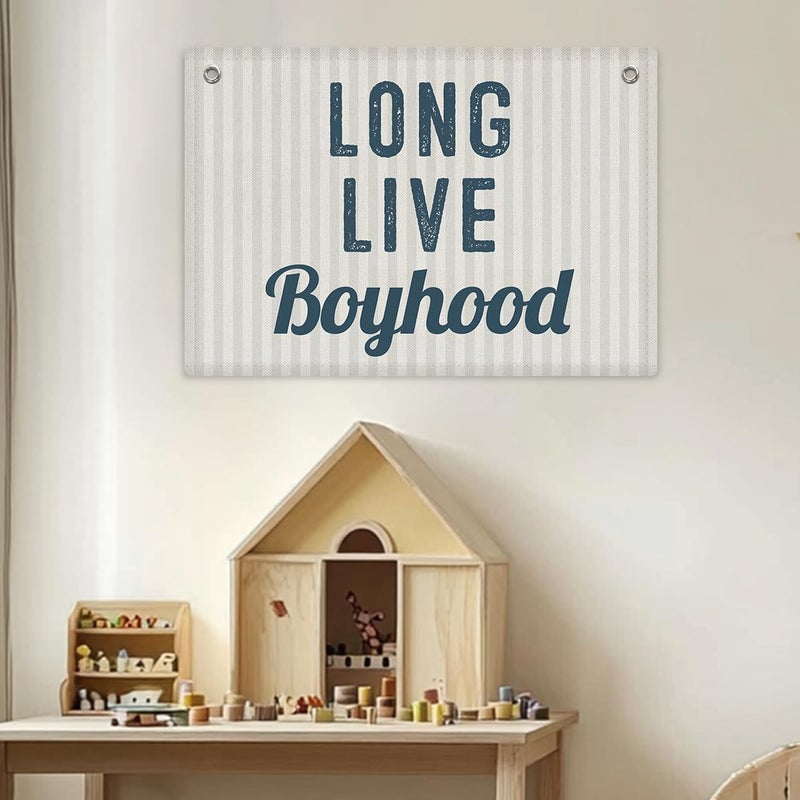 XFN Toddler Boy Room Decor, Long Live Boyhood Banner, Boys Room Wall Decor, Banner Flag, 28.520 inches, Blue - Image 2